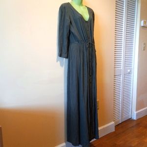 EARTHBOUND olive green button front maxi dress with drawstring waist